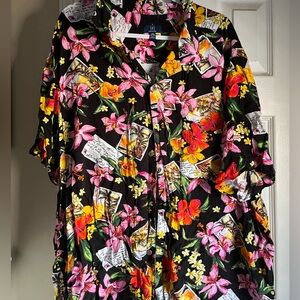 George Black Shirt with Pink and Orange Floral Design